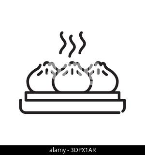 dim sum black line icon. Vector isolated element. Editable stroke. Stock Vector
