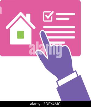 Online home approval checklist concept with house icon and hand selecting form real estate business vector illustration Stock Vector