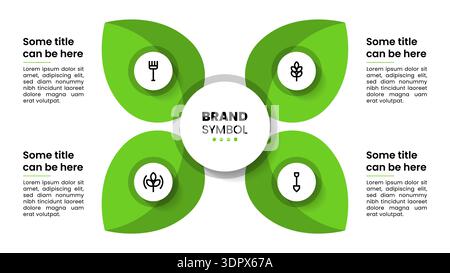 Infographic template with icons and 4 options or steps. Leaves. Can be used for workflow layout, diagram, banner, webdesign. Vector illustration Stock Vector