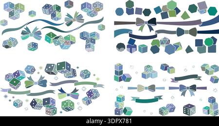 Colorful Dice and Ribbon Elements Collection Vector Illustration Set Stock Vector