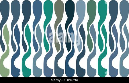 Abstract Seamless Wavy Vertical Pattern Background in Blue and Green Tones Vector Illustration Stock Vector