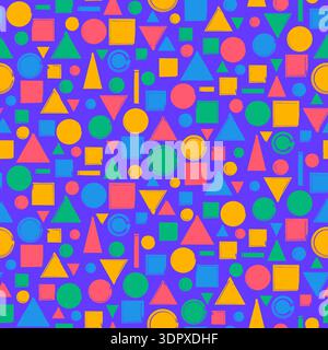 Bright colorful seamless grunge pattern featuring abstract shapes, doodles, scribbles, geometric elements Stock Vector