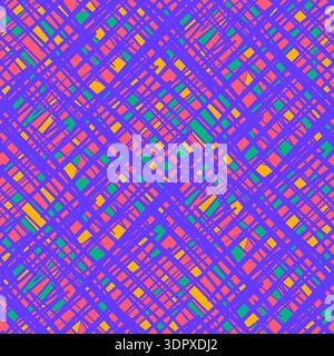 Bright colorful seamless grunge pattern featuring abstract shapes, doodles, scribbles, geometric elements, grids, lines Stock Vector