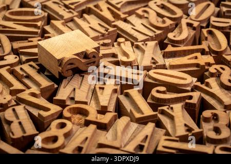 random letterpress wood type printing blocks with a dollar sign Stock Photo