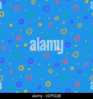 Bright colorful seamless grunge pattern featuring abstract shapes, doodles, scribbles, geometric elements Stock Vector