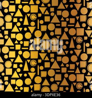 Gold seamless grunge pattern featuring abstract shapes, doodles, scribbles, geometric elements Stock Vector