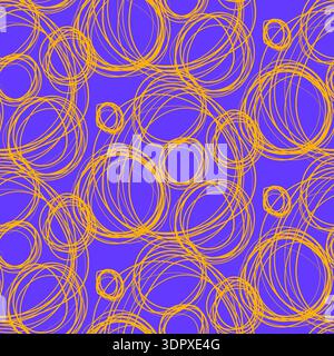 Yellow seamless grunge pattern featuring abstract shapes, doodles, scribbles, geometric elements, waves, lines and organic textures Stock Vector