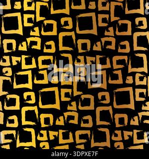 Gold seamless grunge pattern featuring abstract shapes, doodles, scribbles, geometric elements Stock Vector