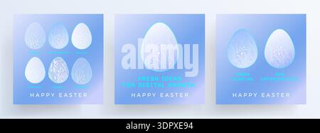 Happy Easter technology greeting cards set with digital Easter eggs - corporate blue social media backgrounds with spring digital transformation conce Stock Vector