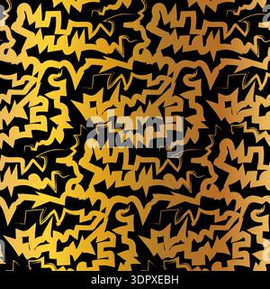 Gold seamless grunge pattern featuring abstract shapes, doodles, scribbles, waves and organic textures Stock Vector