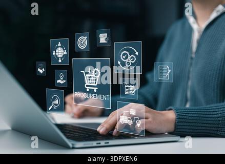 Procurement management concept. Procurement icons related to logistics, supply chain planning, and inventory management. procurement in ensuring Stock Photo