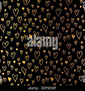 Gold colorful seamless grunge pattern featuring abstract shapes, doodles, scribbles, hearts, and organic textures Stock Vector