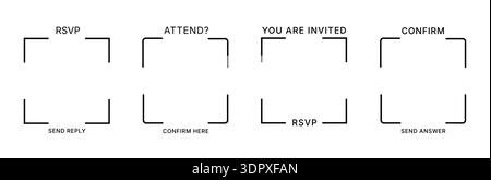 RSVP QR Code Frame Collection, confirm and invitation text. Stock Vector