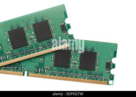 Two DDR standard RAM modules on a white background, isolated Stock Photo