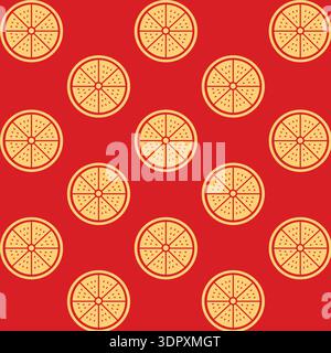 Seamless orange slice pattern in red and gold symbolizing abundance, luck, and festive celebration Stock Vector