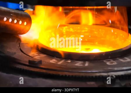 Hot Glass Blowing in Glass Jar Factory Stock Photo