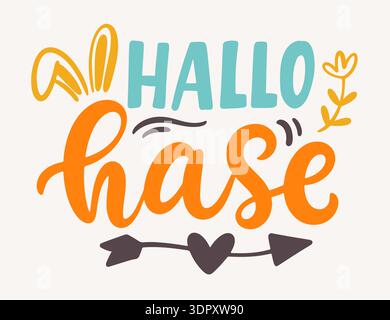 Hello Bunny Easter hand lettering quote in german  Stock Vector