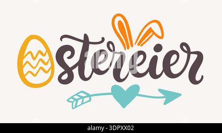 Easter phrase Bunny hand lettering quote german  Stock Vector
