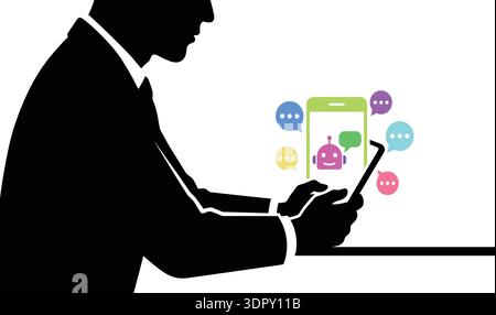 AI Chatbot and Online Customer Support Concept Vector Illustration with Businessman Using Smartphone Stock Vector