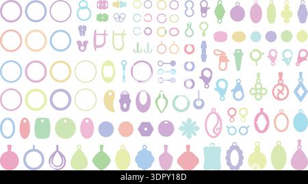Pastel Jewelry Pendant and Earring Shapes Collection Vector Set Isolated on White Background Stock Vector