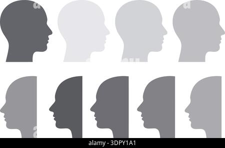 Human Head Profile Silhouette Collection Side View Face Icons Vector Set Stock Vector