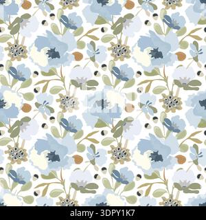 Vector floral seamless pattern. White, blue flowers Stock Vector