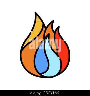 fire on water color line icon. Vector isolated element. Editable stroke. Stock Vector