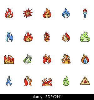 fire set color line icon. Vector isolated element. Editable stroke. Stock Vector
