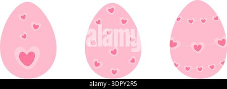 Easter Eggs Heart shape design in trendy Monochrome pink Sticker Icon Simple Flat Design element Set. Isolated Vector illustration Easter Related Content Seasonal Thematic Greeting, leaflet, tag, post Stock Vector