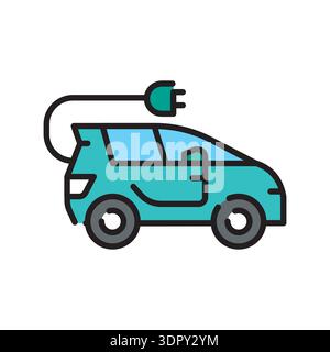 electric car color line icon. Vector isolated element. Editable stroke. Stock Vector