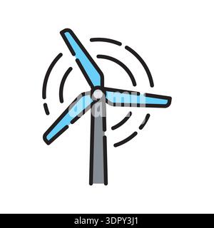 wind turbine color line icon. Vector isolated element. Editable stroke. Stock Vector