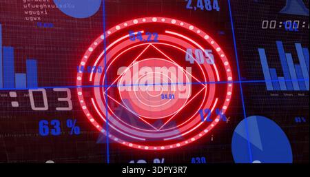 Displaying red radial target with diamond overlay and crosshair on HUD, showing charts counters Stock Photo