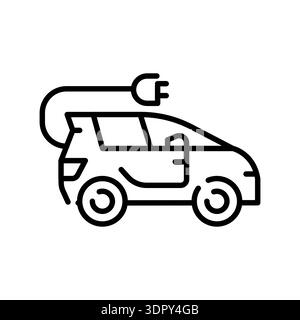 electric car black line icon. Vector isolated element. Editable stroke. Stock Vector