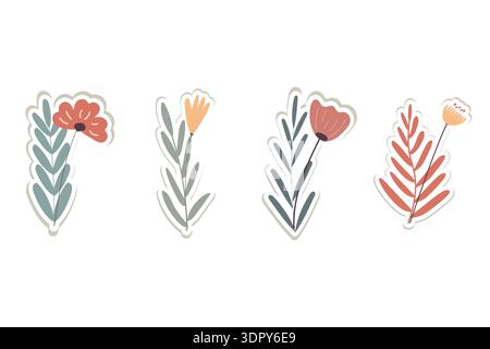 Vector flower set of pastel color stickers Stock Vector
