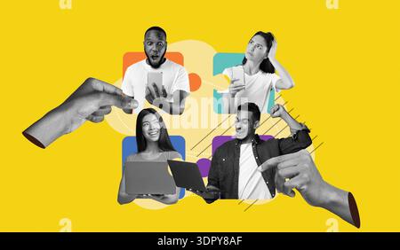 Collage of People Using Devices and Engaging in Activities Related to Technology and Communication Stock Photo