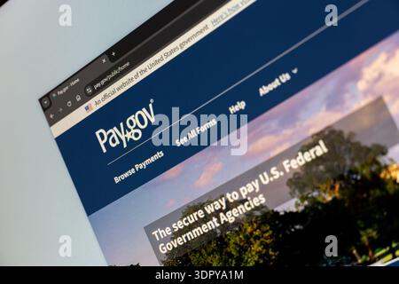 official pay.gov website on curved computer display in Balykchy, Kyrgyzstan - February 16, 2026 Stock Photo