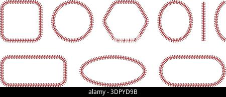 Baseball frame with red stitching and leather texture. Classic softball border design. Vector graphic element for sports branding and American game layouts. Stock Vector