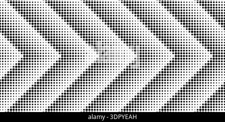 Dynamic arrow pattern with halftone dots and gradient effects creates modern digital background. Bold directional graphics with geometric arrows guide motion forward. Stock Vector