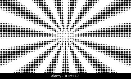 Halftone ray pattern creates dynamic sunburst effect. Retro comic book background with radiating beams, perfect for vintage carnival posters and pop art designs. Stock Vector