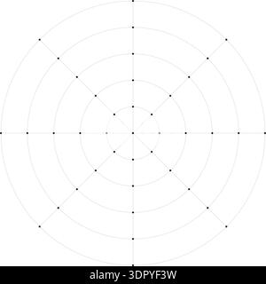Black dotted radial grid texture with dots on white background. FUI science round grid backdrop. Math or technological notebook blank circular sheet. Stock Vector
