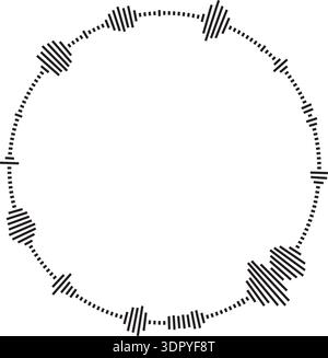 Vector circular sound wave pattern. Radial audio waveform illustration. Round equalizer with peaks. Stock Vector
