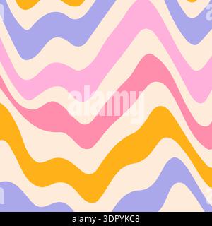 Groovy Background Retro 70s Style. Cute Abstract Vintage Texture Wallpaper. Hippie Wavy Vector Background. Colorful Fun Stripes in Retro 1970s Trendy Banner Design. Psychedelic Graphic Print 1960s Stock Vector