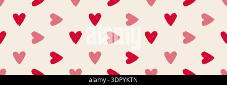 Seamless Valentine pattern with watercolor hearts in pink, red and white tones. Cute romantic background perfect for February celebrations, greeting cards, gift wrap, or love themed designs. Stock Vector