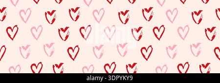 Seamless Valentine pattern with watercolor hearts in pink, red and white tones. Cute romantic background perfect for February celebrations, greeting cards, gift wrap, or love themed designs. Stock Vector