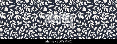 Abstract floral seamless pattern. Hand drawn minimal organic shapes texture. Collage contemporary print in black and white. Ideal for textile design, wallpaper, cards, posters, and decoration. Stock Vector