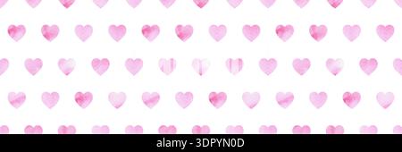 Seamless Valentine pattern with watercolor hearts in pink and white tones. Cute romantic background perfect for February celebrations, greeting cards, gift wrap, or love themed designs. Stock Vector