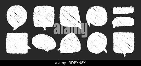 Text boxes chalk doodle set, Speech communication bubble frames hand draw, Message communication boxes textured Stock Vector