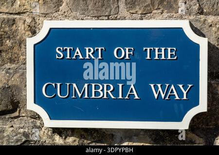Plaque marking the start of the Cumbria Way a Long Distance Footpath, Ulverston, Cumbria, England Stock Photo