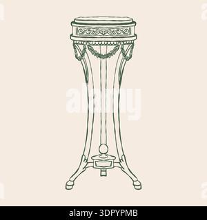 Hand-drawn sketch of an antique table in the Baroque or Rococo style. Vector illustration of retro furniture. Classic coffee table clipart. Vintage interior accessory. Stock Vector
