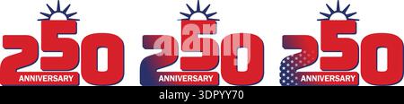 250 America anniversary red design elements set vector illustration Stock Vector